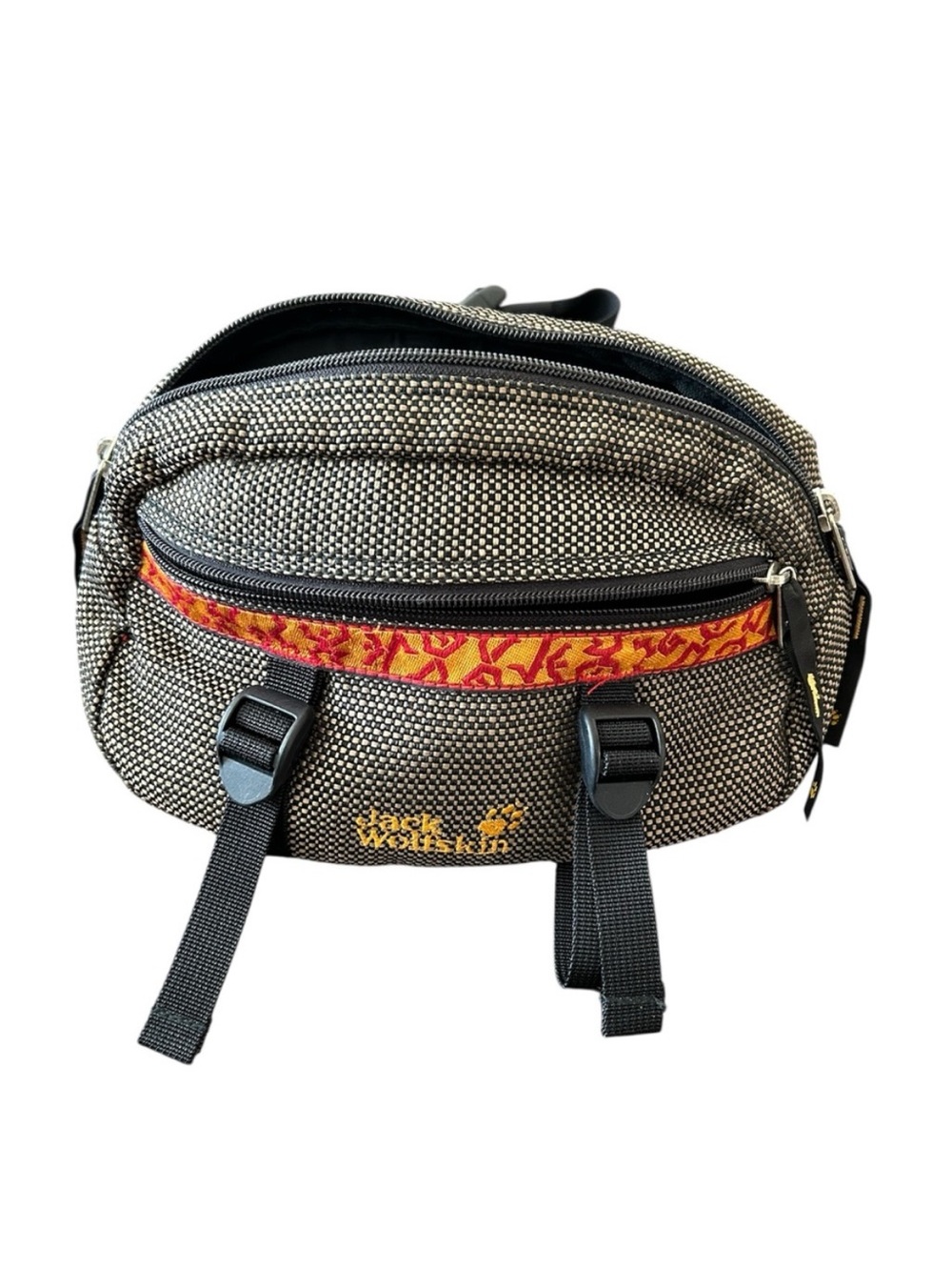 Jack Wolfskin Large Black Red Brown Orange Belt bag travel hiking outdoors EUC